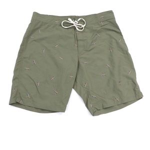 Woolrich Mens Large Canoe Print Swim Trunks Green